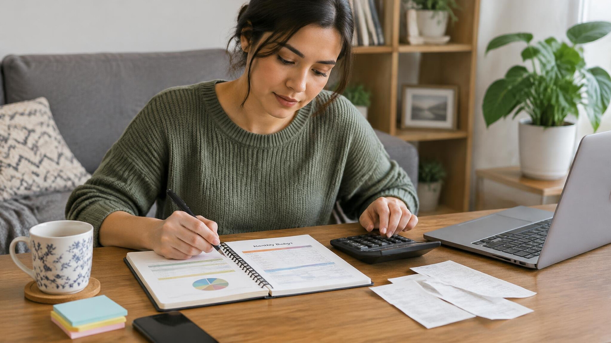 person reviewing monthly budget
